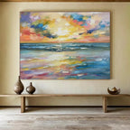 Rainbow - Hued Sunset Over Ocean Fauvist Seascape Painting On Canvas DKS117
