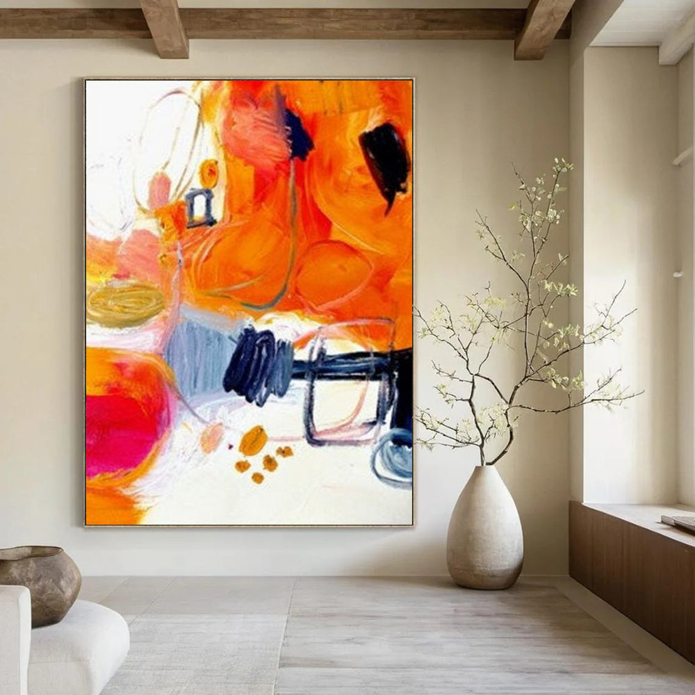 “Orange & Blue Abstract Fusion” - Color - Blocked Abstract Painting On Canvas DS272