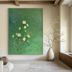 Green, White, Yellow with Delicate Flowers "Nature’s Whisper" Abstract Painting On Canvas PS1453