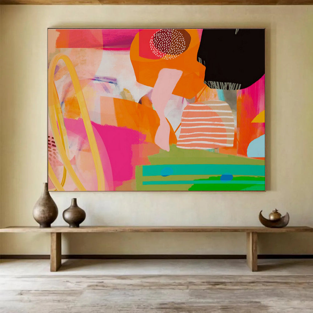 “Vibrant Color Collage” Mixed - Media Abstract Painting On Canvas DKS205