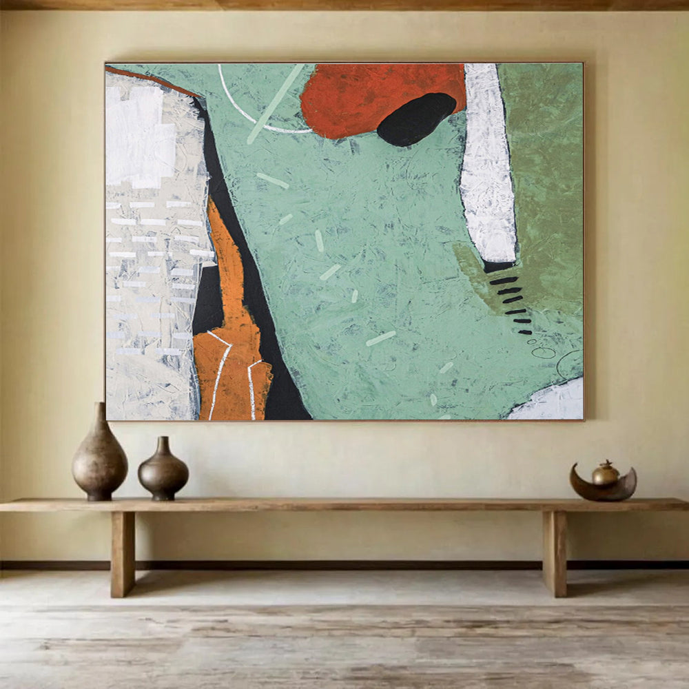 “Green And Orange Abstract Mix” - Abstract Painting On Canvas DKS567