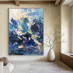 “Blue - Purple Lotus Pond” - Impressionist Floral Painting On Canvas PT1298