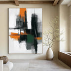 Urban Geometry in Orange, Gray, and Green - Bold Brushstrokes Abstract Painting On Canvas PS1244