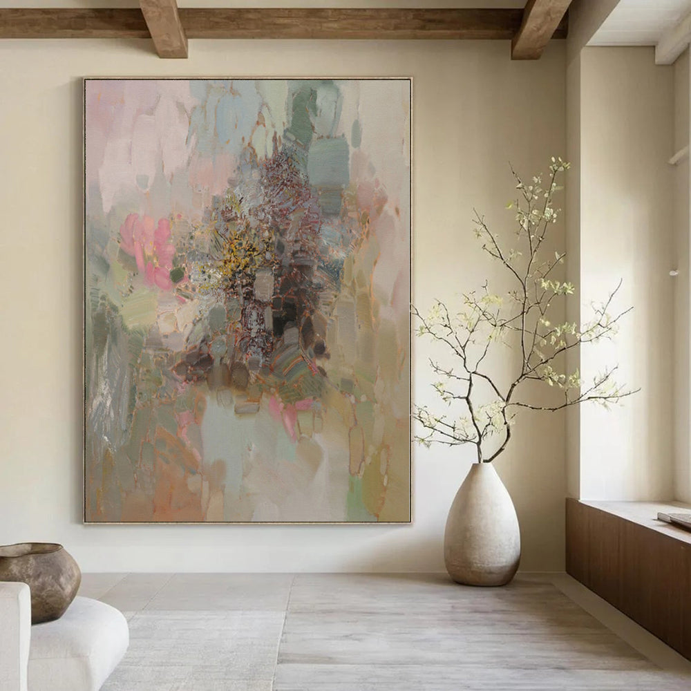 Pink, Green, Blue and Purple with Soft Floral Hints "Blossom Dream" Abstract Painting On Canvas PS1167