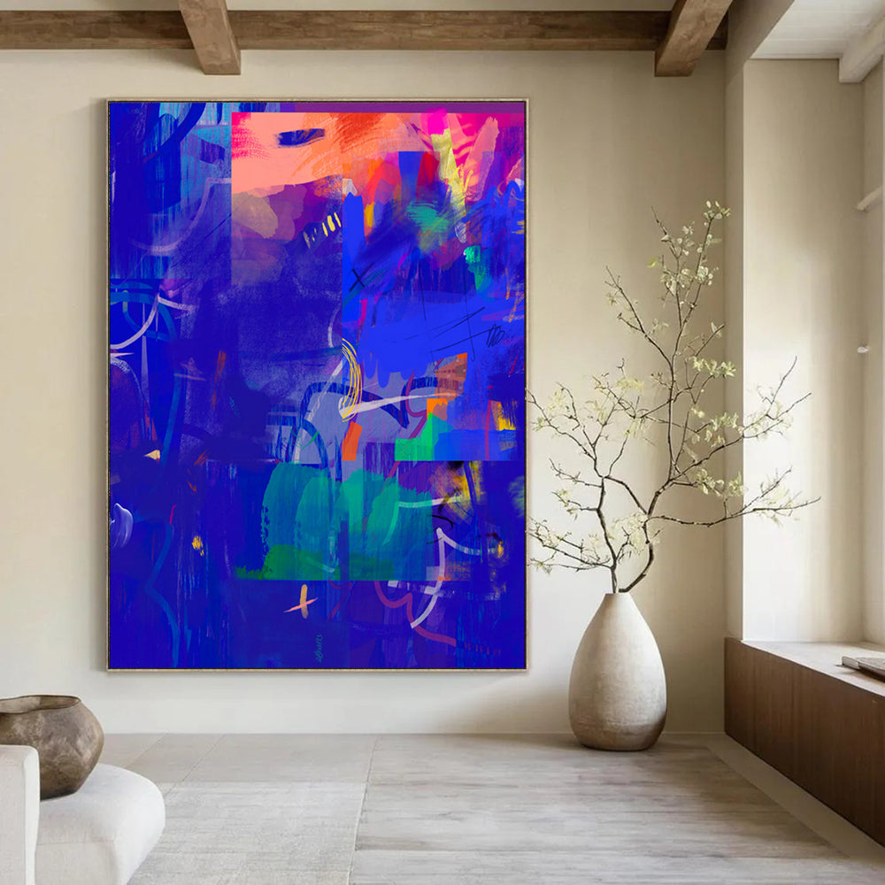 “Deep Blue - Colorful Abstract Mosaic” - Abstract Painting On Canvas PT2007