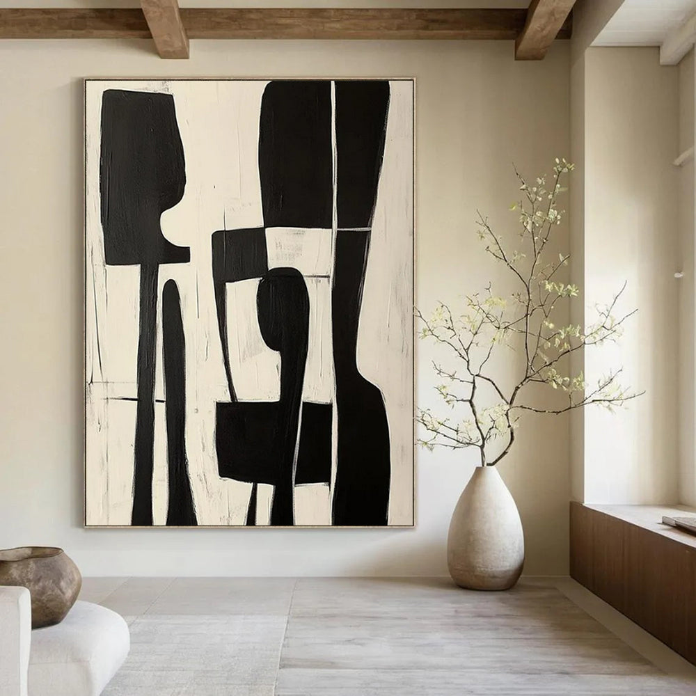 “Black and White Organic Shapes” - Minimalist Abstract Painting On Canvas PT2368