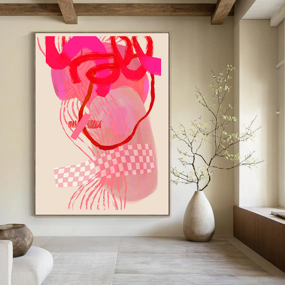 “Pink and Red Abstract Forms” - Contemporary Abstract Painting On Canvas PT2000