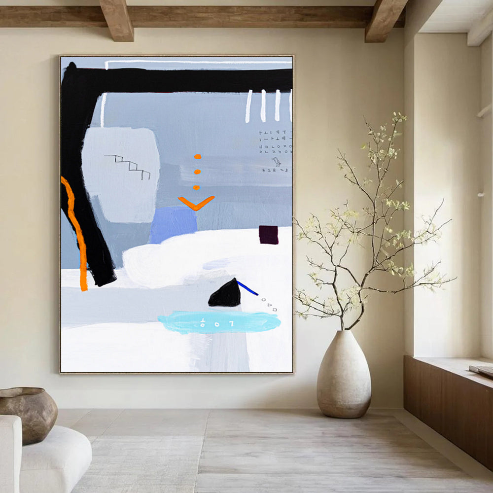 “Grey - Toned Abstract Scene” - Whimsical Abstract Painting On Canvas PT1097