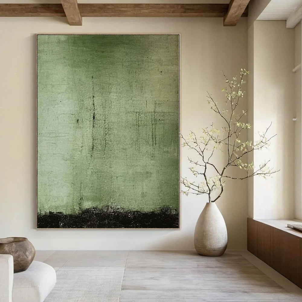 “Green - Black Textured Abstract” - Earthy Abstract Painting On Canvas PS0154