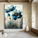 “Blue Flowers” - Impressionistic Acrylic Painting On Canvas PT2169