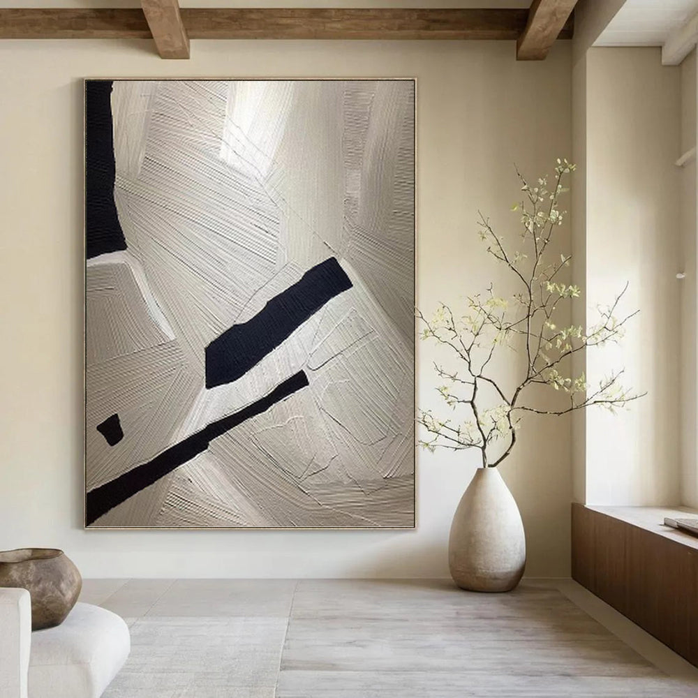 “White - Black Textured Abstract” - Textured Abstract Painting On Canvas PT1241