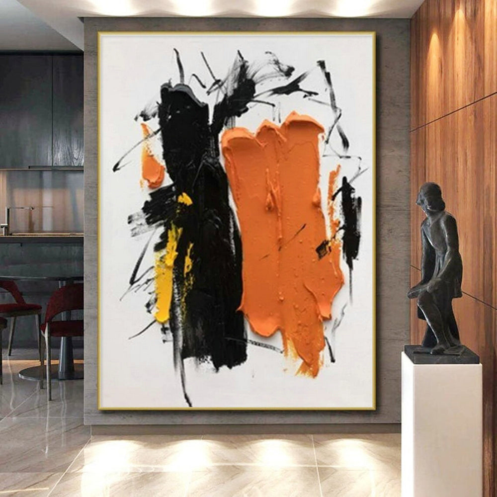 “Black - Orange - Yellow Abstract” - Black, Orange, Yellow Abstract Expressionist Painting PS0607