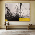 “Dynamic Black, White & Yellow Abstraction” - Franz Kline - Style Bold Painting On Canvas PT008