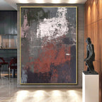 “Gray & Red Textured Abstract” - Textured Abstract Painting On Canvas PS0419