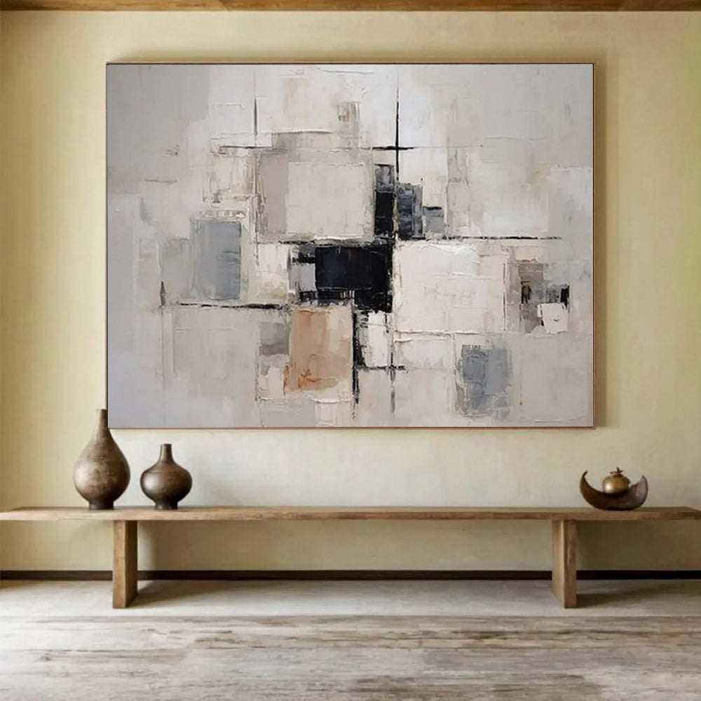 “Neutral - Tone Geometric Abstract” - Modernist Abstract Painting On Canvas PT1579