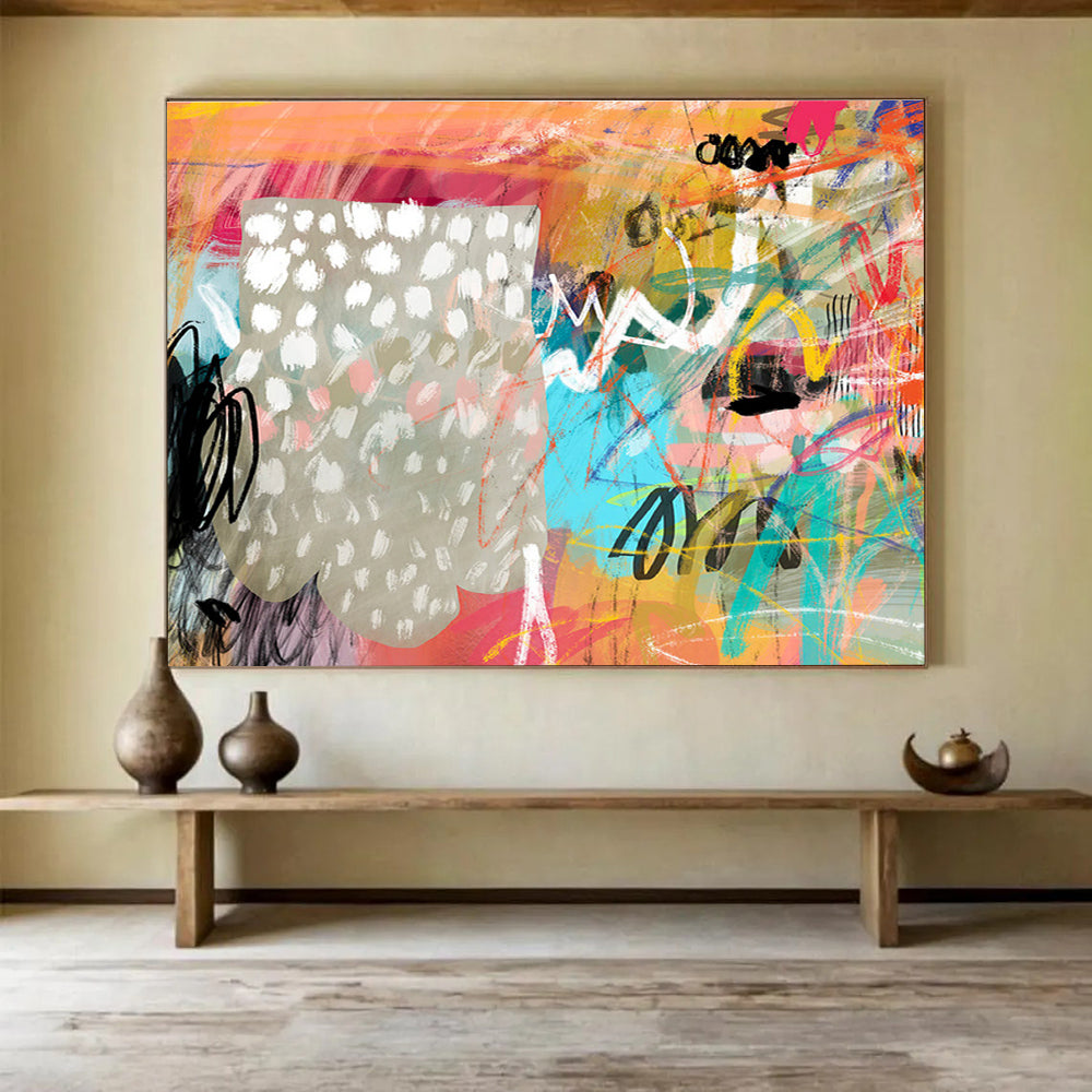 Colorful Mixed - Media Abstract Painting On Canvas DKS068
