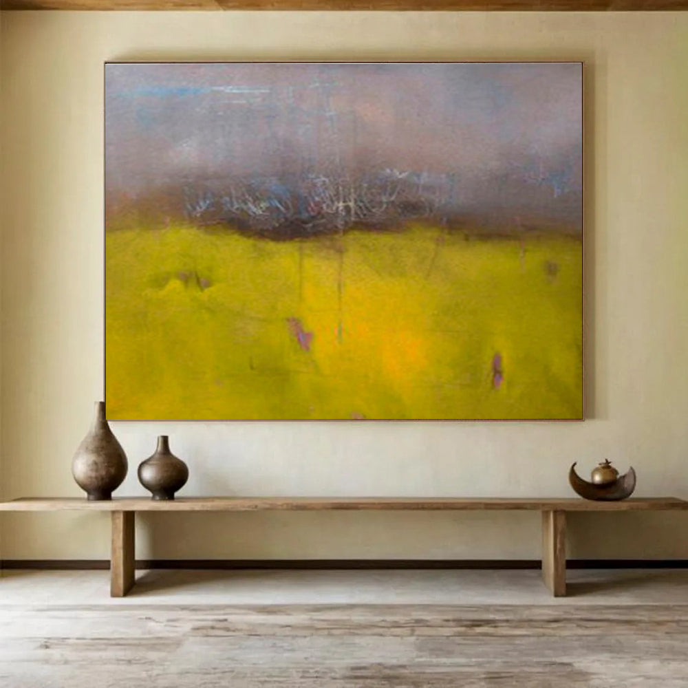 Bold Yellow - Purple Abstract - Contrasting Color Field Painting On Canvas DKS379