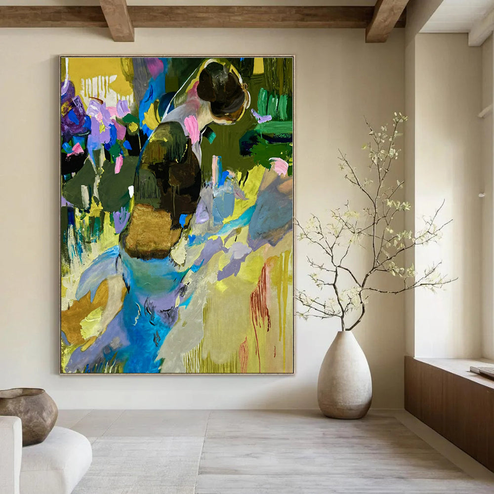 Figurative Color Pop - Abstracted Figure in Vivid Hues Painting On Canvas PS1231
