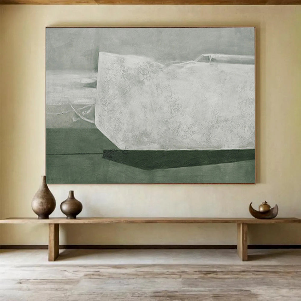 “Gray and Green Abstract Form” - Abstract Oil Painting, Ideal for Art Studio & Minimalist Home DKS611