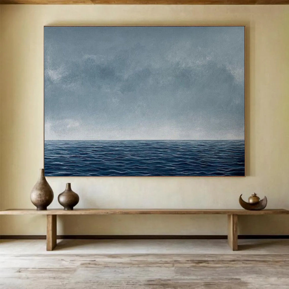 “Blue - Gray Serene Ocean” - Smooth Gradients “Infinite Tide” Painting On Canvas PT1668