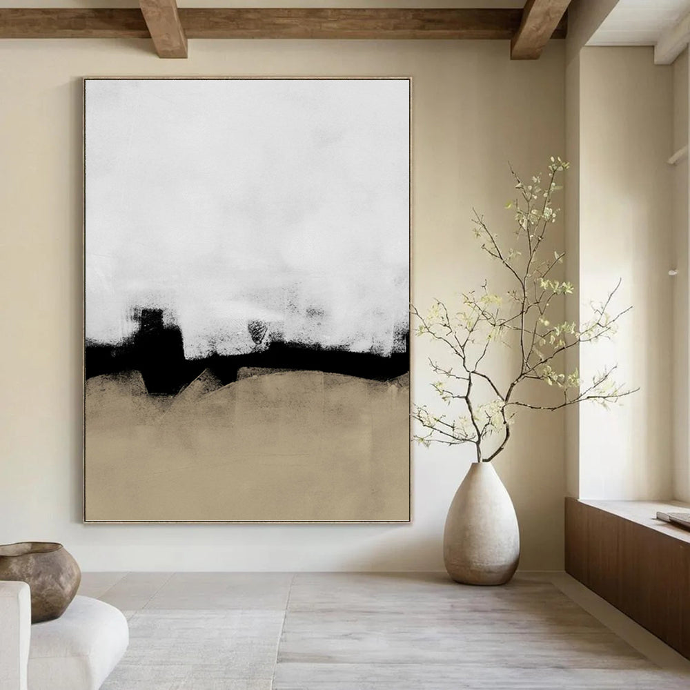 “Black - White - Beige: Minimalist Abstract” - Understated Modern Art On Canvas PT0965