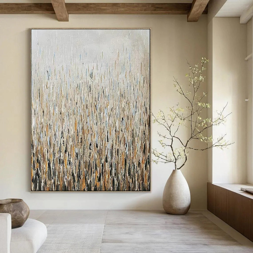 “Textured Neutral Grassland” - Abstract Landscape Painting On Canvas PT1889