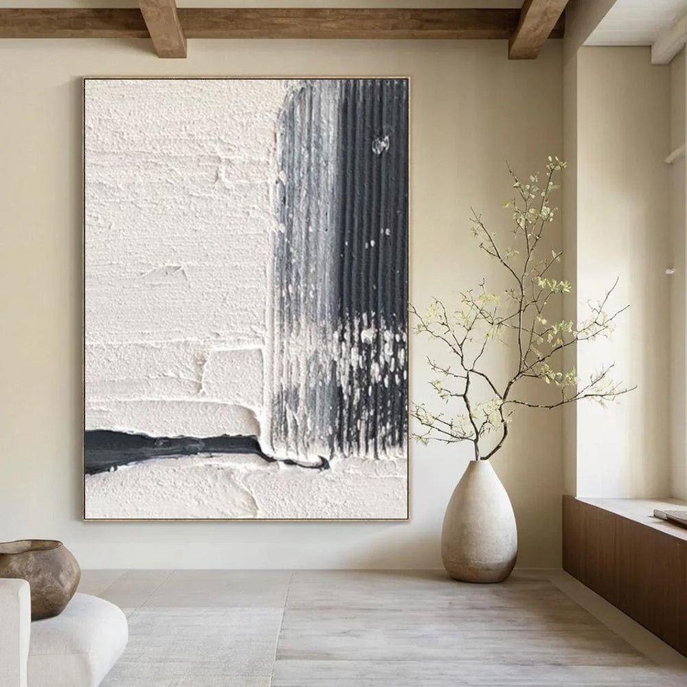 “White and Black Textured Edge” - Industrial - Minimalist Painting On Canvas DS366