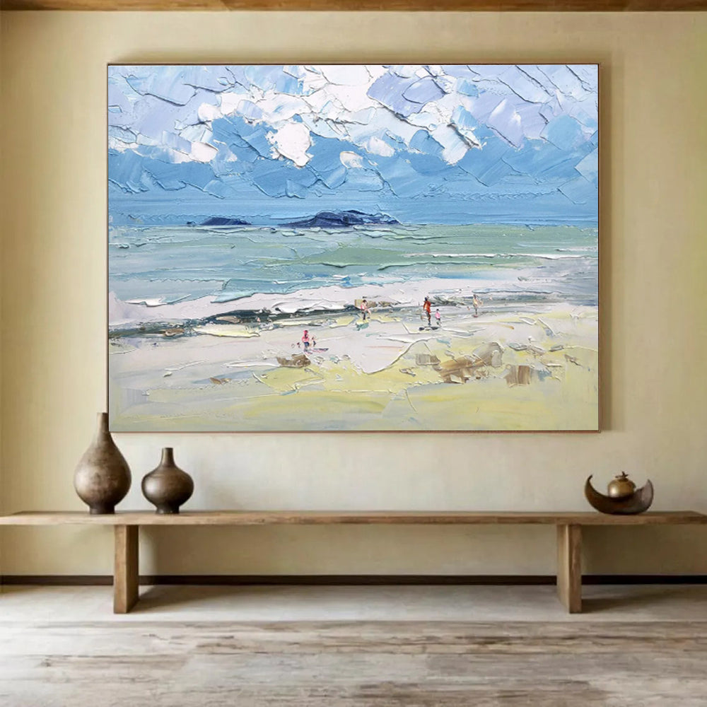 “Textured Beach Scene Painting” - Textured Landscape Painting, Fits Coastal - Themed Home & Family Room DKS628
