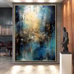 “Teal - Gold Abstract Light” - Teal, Gold, Blue Abstract Painting On Canvas PS0451