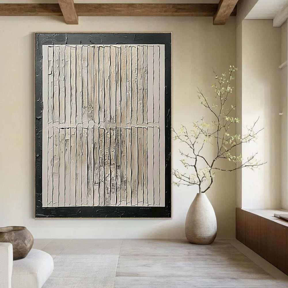 “Beige - White Textured Grid” - Minimalist Abstract Painting On Canvas PT2352