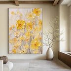 “Yellow Floral Relief” - Textured Floral Painting On Canvas DS289