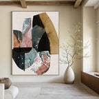 “Geometric Color Blocks” - Mixed - Hue Shapes & Grid Lines Painting On Canvas DS152