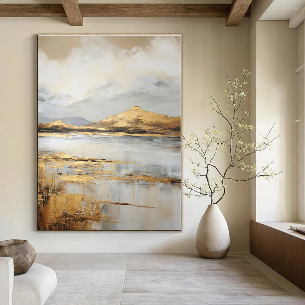 Gold, Beige, Gray with Landscape "Golden Horizons" Landscape Painting On Canvas PS1256