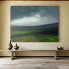 “Moody Green Landscape with a Hint of Blue” - Atmospheric Oil Painting On Canvas PT029