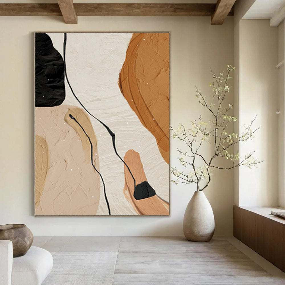 “Neutral and Black Abstract Shapes” - Abstract, Minimalist - Inspired Painting On Canvas PT1513