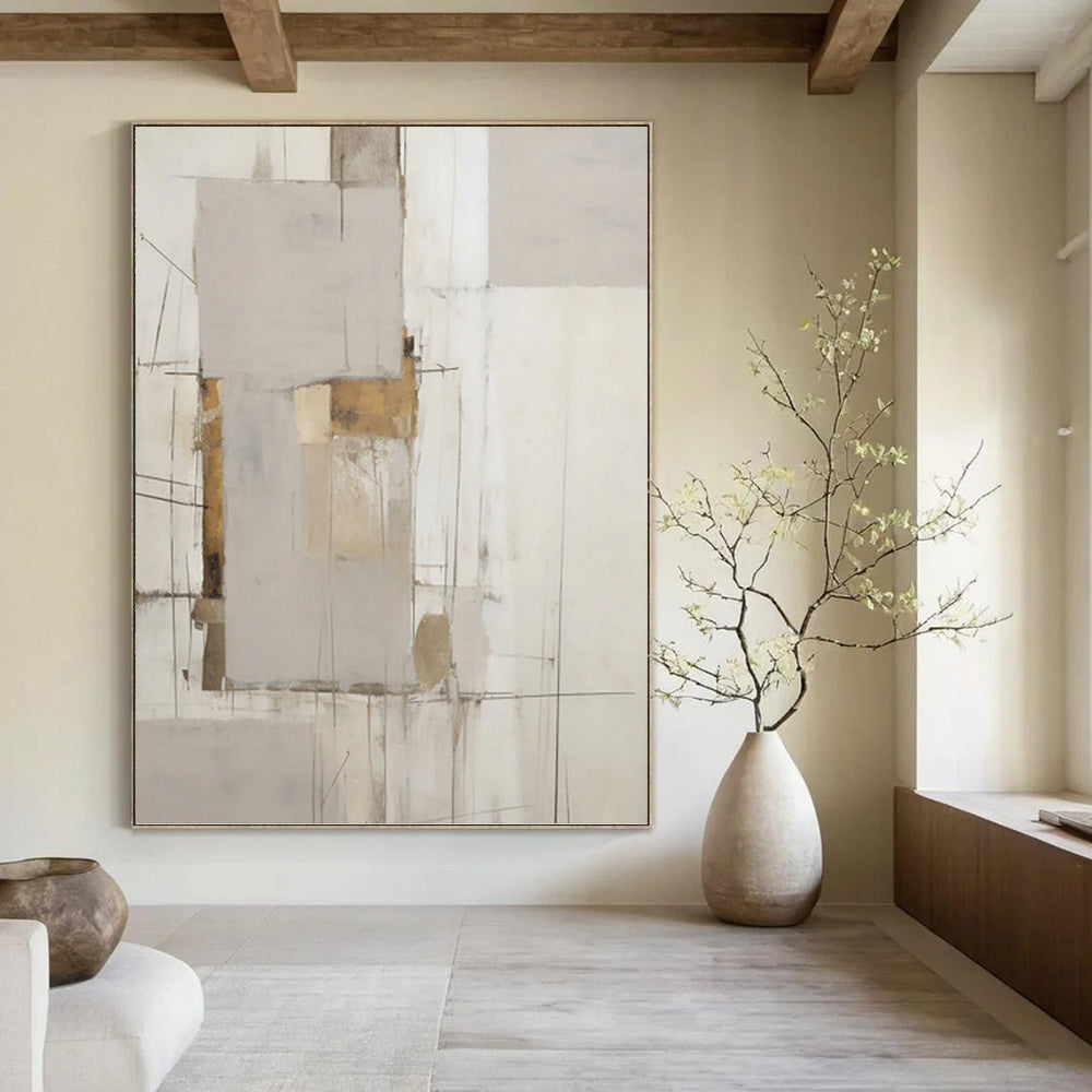 “Neutral Geometric Abstract” - Minimalist Abstract Painting On Canvas PT1316