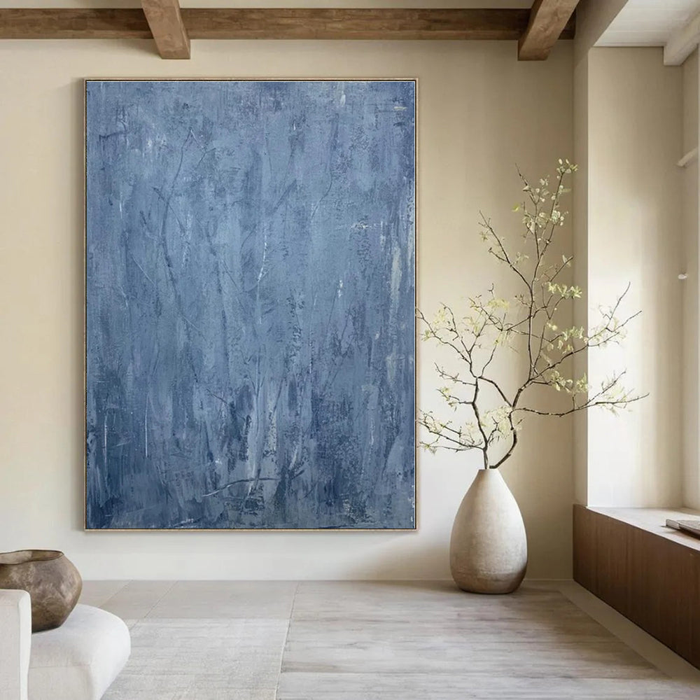 Blue with Subtle Textured Lines "Blue Whisper" Abstract Painting On Canvas PS1323