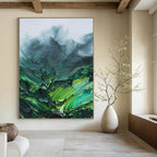 “Green Mountain Textures: Impasto Landscape” - Bold Nature Painting On Canvas PT0944