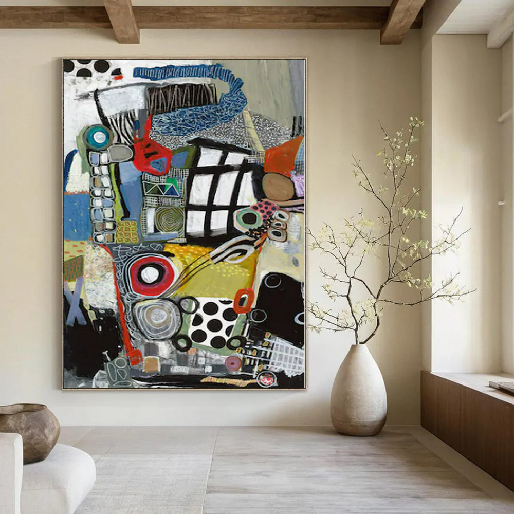 Colorful Mixed Shapes "Urban Mosaic" Vibrant Abstract Painting On Canvas PS1096