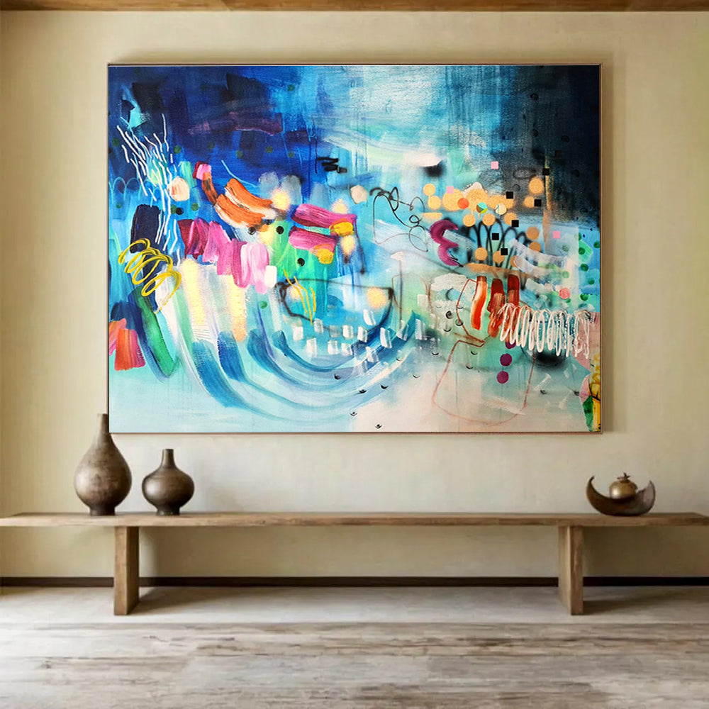 Blue - Dominant Abstract with Colorful Accents Painting On Canvas DKS064