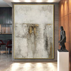 “Grey - Gold Abstract Textured Walls” - Tactile Abstract Painting On Canvas PS0356