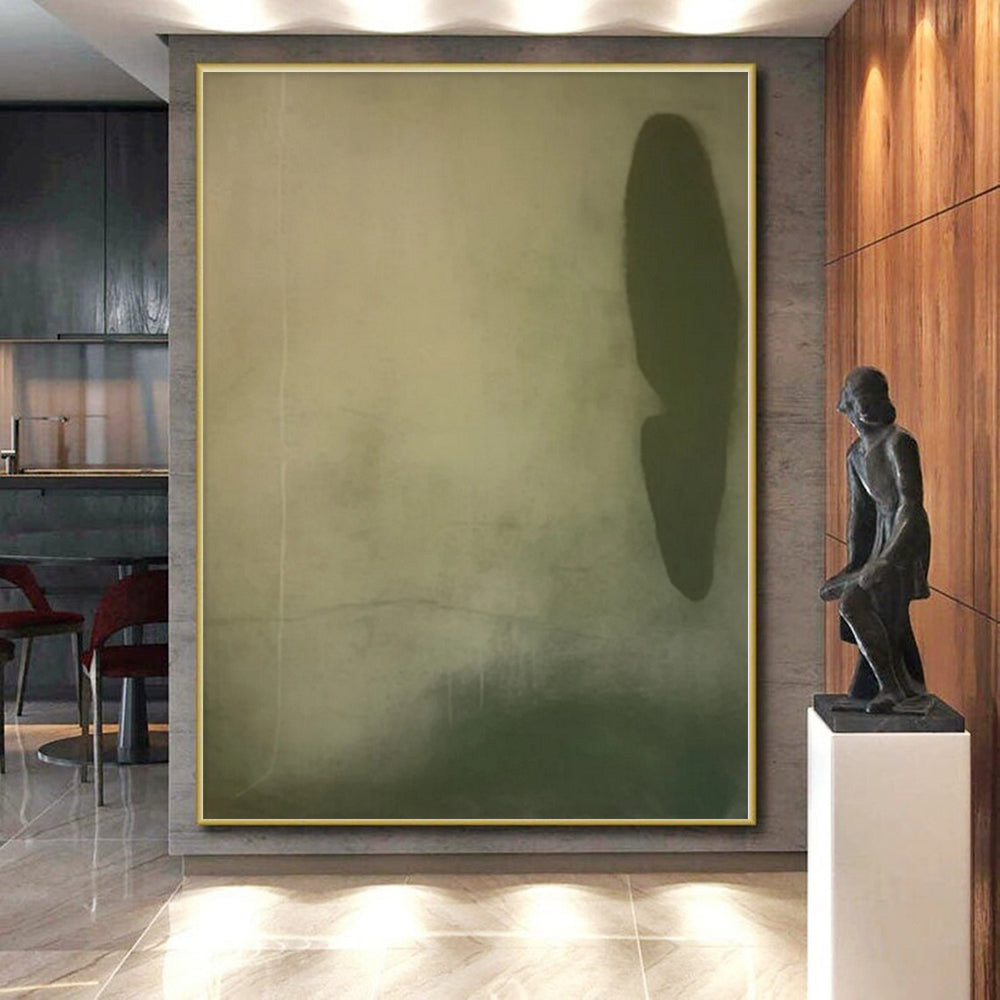 “Minimalist Green - Beige Form” - Green, Beige, Gray Abstract Minimalist Painting On Canvas PS0577