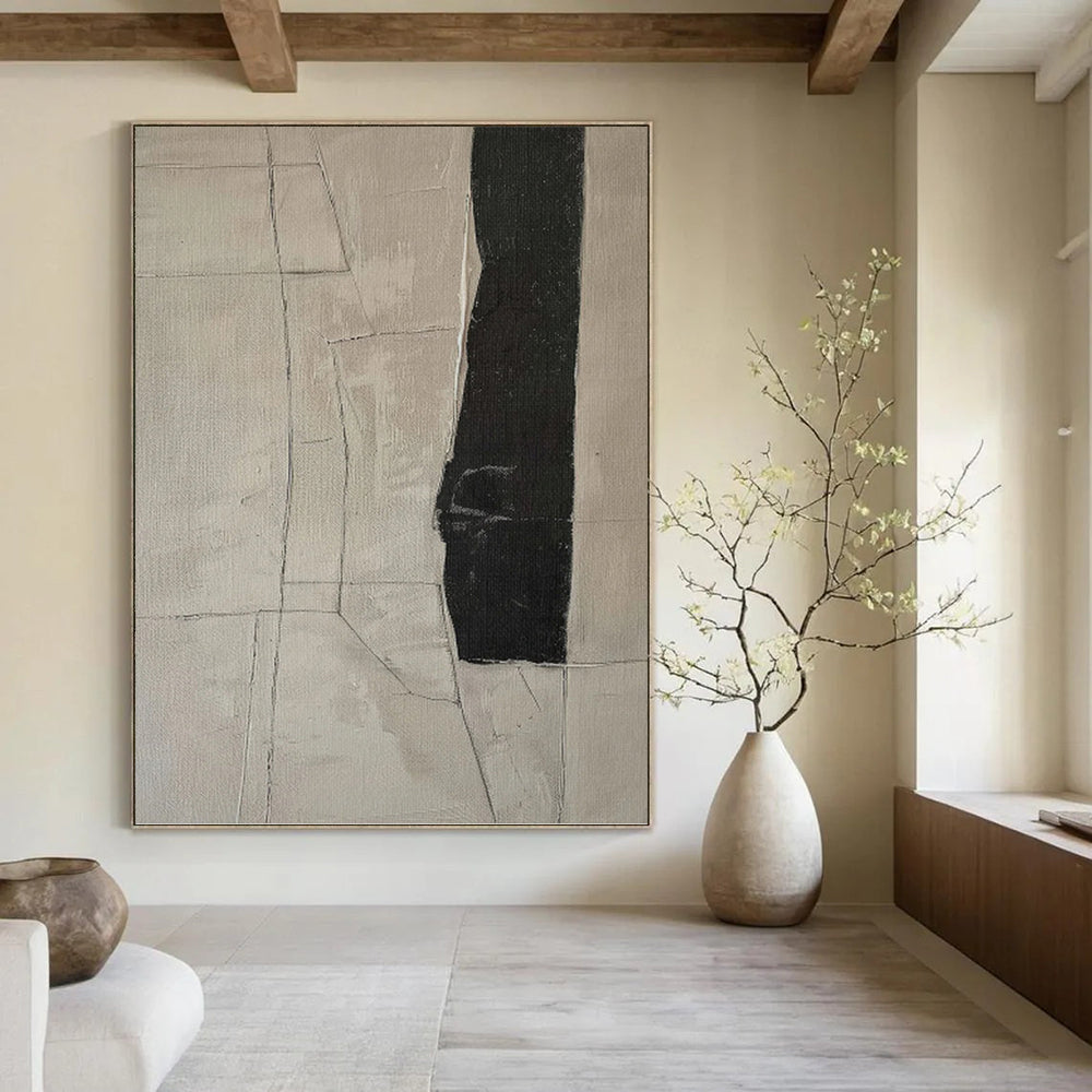 “Grey - Black Geometric Fragment” - Minimalist Abstract Painting On Canvas PT1158