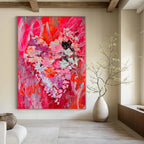 Pink, Purple, White with Floral and “Love” Motifs "Blush Love Bouquet" Romantic Painting On Canvas PS1197