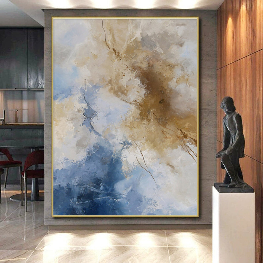 “Blue - Beige Abstract with Delicate Lines” - Serene Abstract Painting On Canvas PS0260