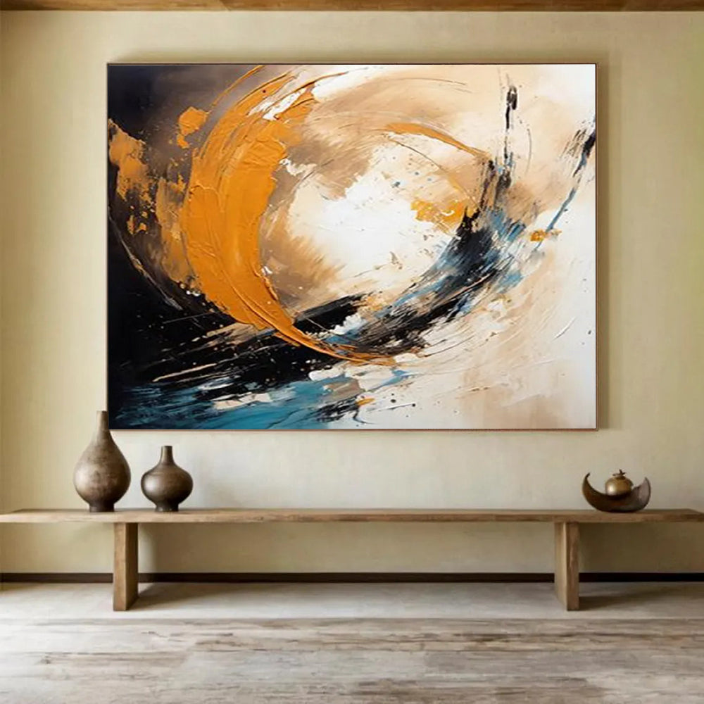 “Dynamic Orange, Black, and Blue Swirls” - Abstract Expressionist Painting On Canvas PT098