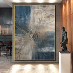 Blue & Beige Abstract Burst Painting On Canvas PS0825