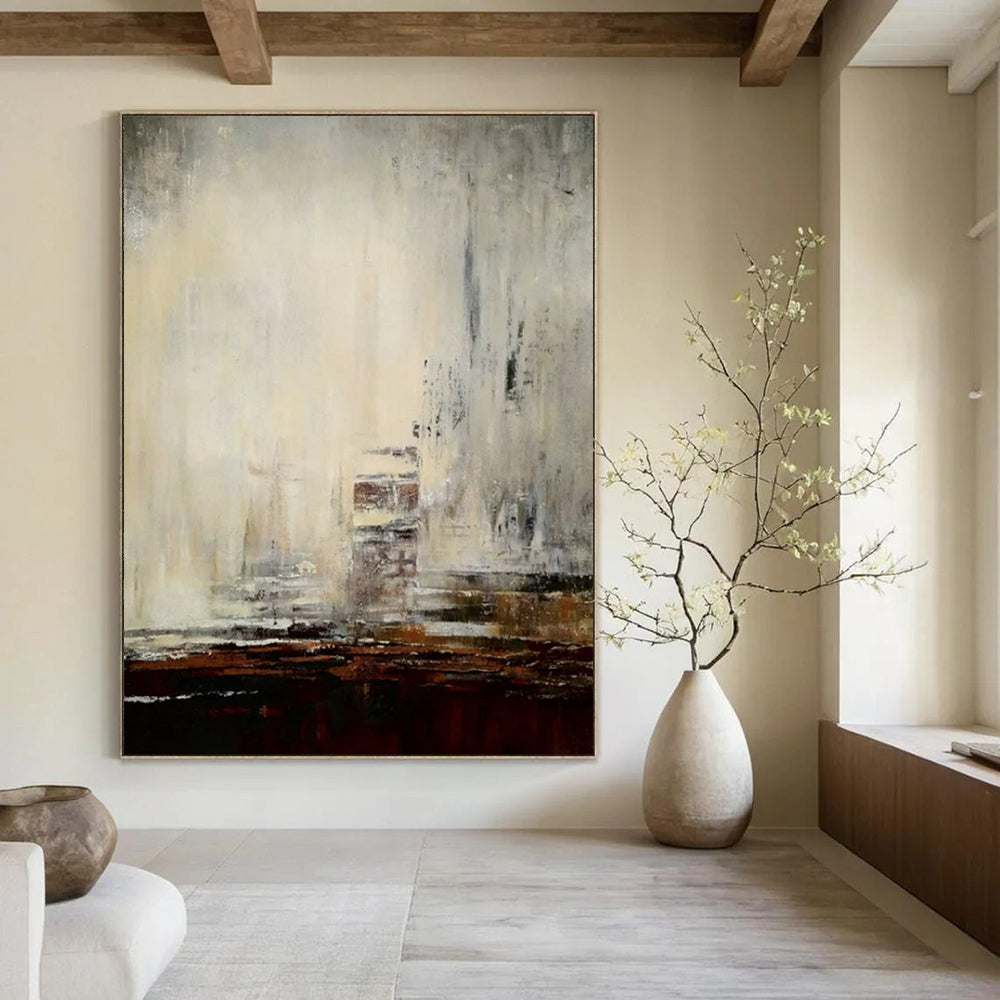 “Gray - Brown Cityscape Abstract” - Atmospheric Abstract Painting On Canvas PT2301
