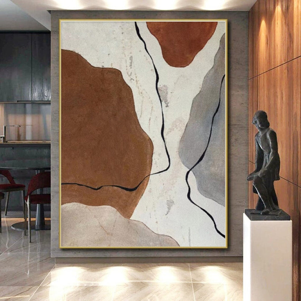 “Brown & Gray Abstract Shapes” - Abstract Shape Painting On Canvas PS0410