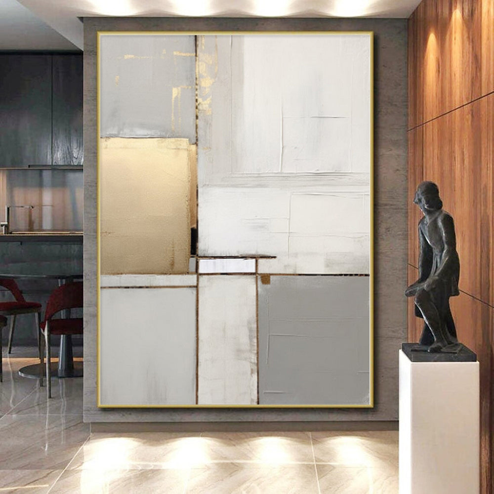 “Gold & Gray Fusion” - Gray, Gold Abstract Minimalist Painting On Canvas PS0390